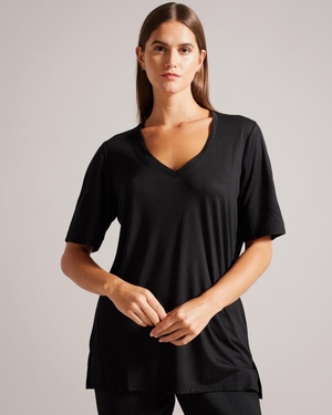 T-Shirt Ted Baker Easy Fit V-Neck Noir Femme | ITA-61995475